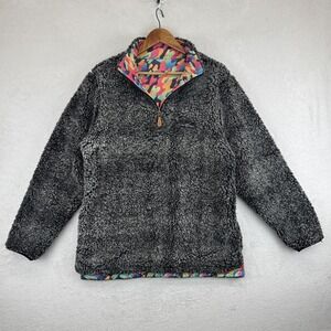 USA Palm Reversible Sherpa Fleece Quarter Zip‎ Pullover Mens Medium Gray Camo